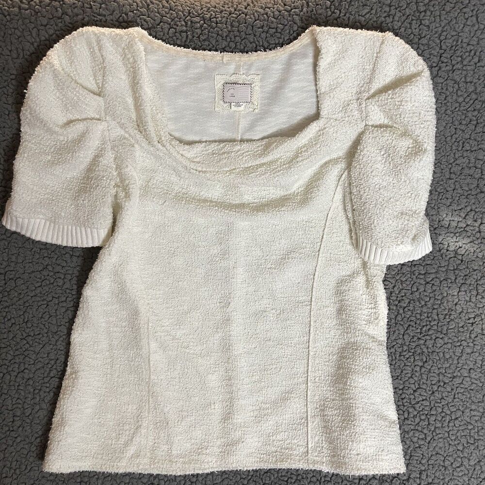 Anthropologie 9-H15 StCl Top Women’s Large White Terrycloth Off White Blouse